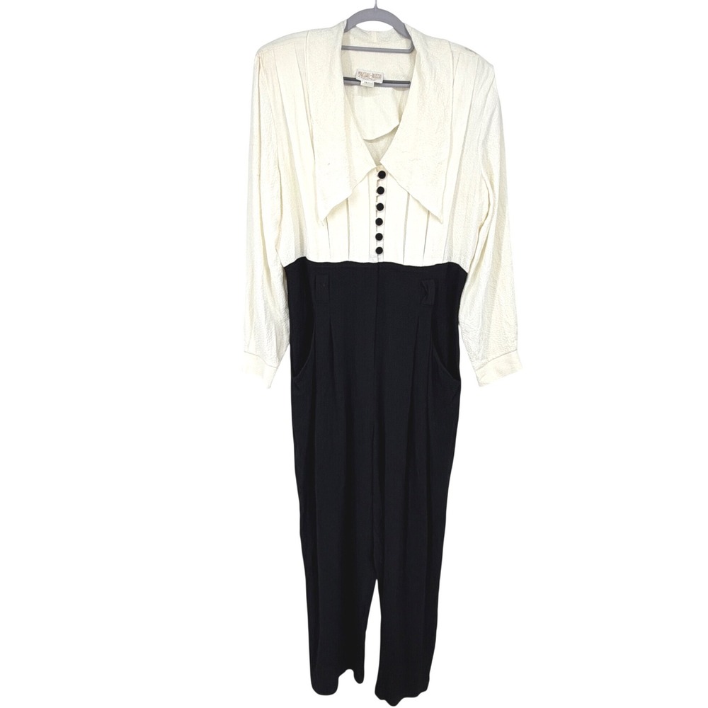 Vintage 80s Marshall Rousso Jumpsuit 13/14 Black White Wide Leg Disco USA